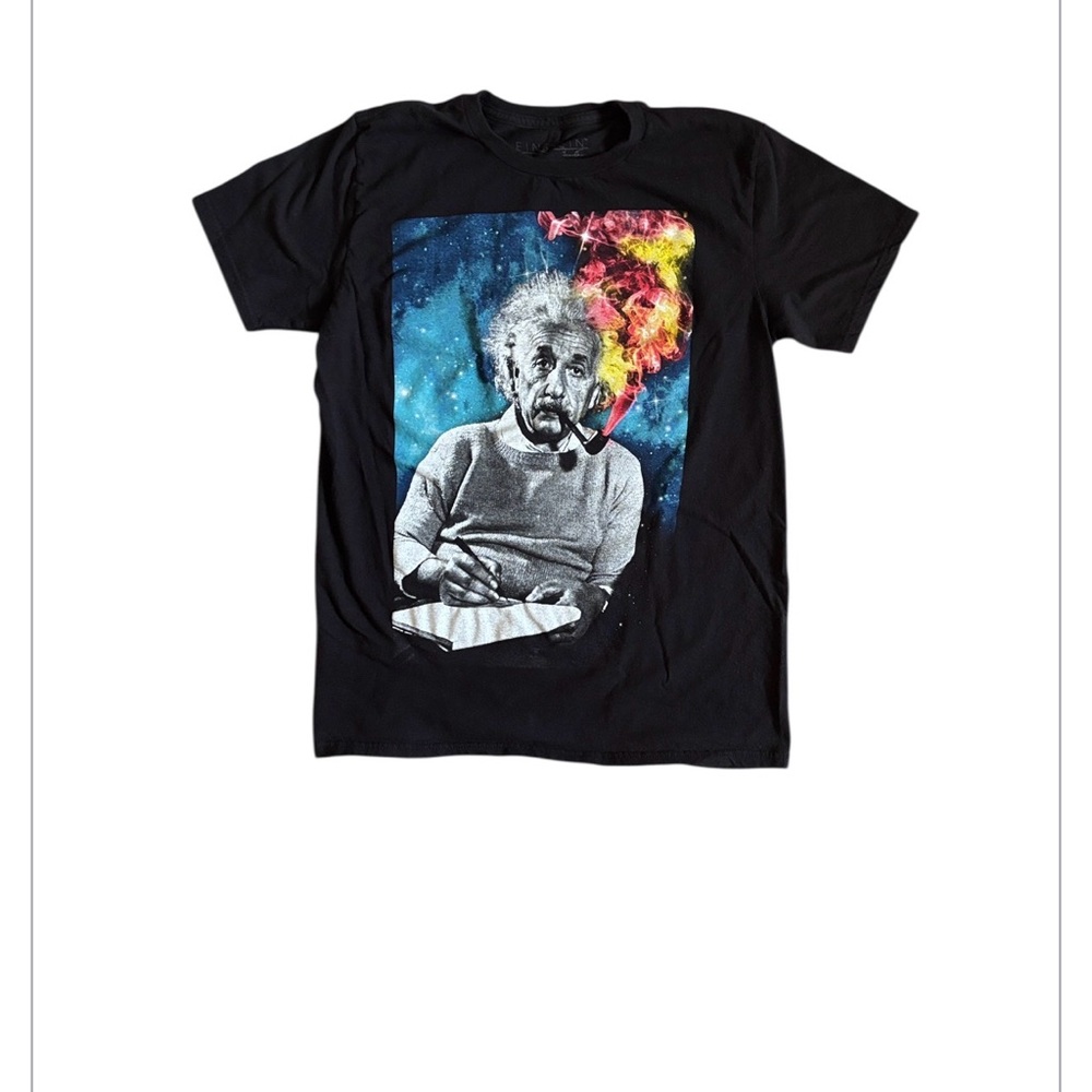 EINSTEIN | Black Short-Sleeve Graphic Tee Colorful Smoke Print Unisex Pipe Smoke